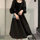 Long-sleeve Plain Slim Fit Midi Dress Black - One Size