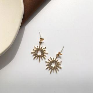 Rhinestone Sun Dangle Earring 1 Pair - S925silver Earrings - One Size