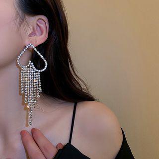 Heart Rhinestone Fringed Earring 1 Pair - Transparent White - One Size