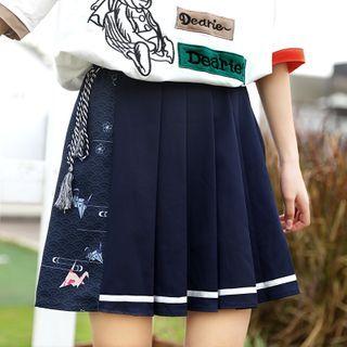 Tasseled Pleated Mini A-line Skirt