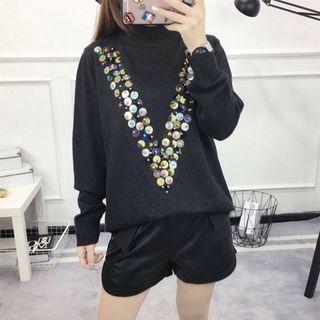 Sequined Mock Neck Sweater