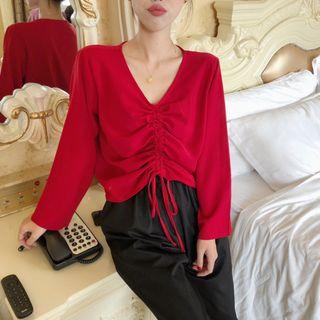 V-neck Drawstring Top / Straight-cut Pants