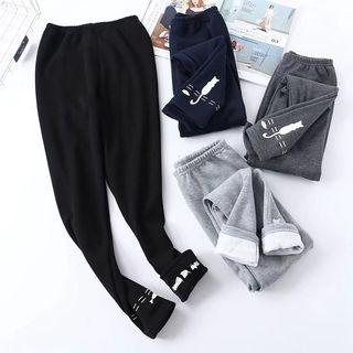 Cat Embroidered Band Waist Pants