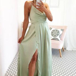 Spaghetti Strap Side-slit Sheath Evening Gown
