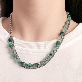 Agate Bead Stainless Steel Necklace Necklace - Agate Bead - Green & Silver - One Size