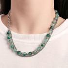 Agate Bead Stainless Steel Necklace Necklace - Agate Bead - Green & Silver - One Size