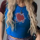 Two-tone Heart Print Cropped T-shirt