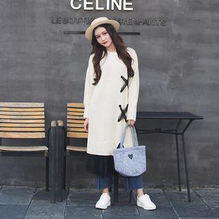Mesh Hem Long-sleeve Midi Knit Dress
