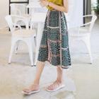 Band-waist Tasseled-hem Pattern Long Skirt