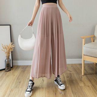 High-waist Plain Chiffon Accordion Pleat Wide-leg Pants