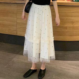 Dotted Overlay A-line Midi Skirt Off-white - One Size