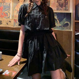 Pocket Detail Short-sleeve Shirt / Mini A-line Skirt