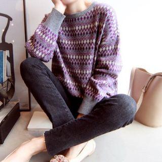 Patterend Wool Blend Sweater Gray - One Size