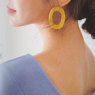 Wooden Oval-hoop Earrings Beige - One Size
