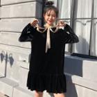 Long-sleeve Velvet Frill Collar Dress As Shown In Figure - One Size