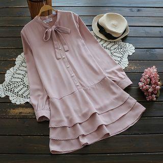 Long-sleeved A-line Hem Dress