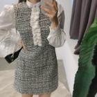 Sleeveless Frilled-detail Tweed Dress