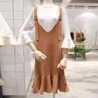3/4-sleeve Top / Ruffle Hem Knit Pinafore Dress