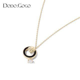 Rhinestone Flower Pendant Necklace 1pc - Black & Gold - One Size