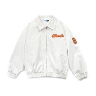 Letter Print Collared Zip Jacket
