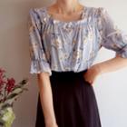 Square-neck Floral Print Blouse
