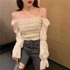 Off Shoulder Cropped Puff-sleeve Sweater