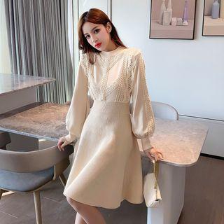 Lace Panel A-line Sweater Dress