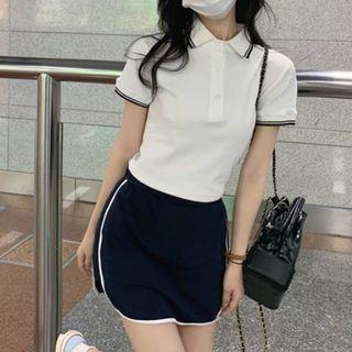 Short-sleeve Contrast Trim Polo Shirt / High-waist Contrast Trim Sweatshorts
