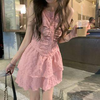 Sleeveless Tiered A-line Dress Pink - One Size