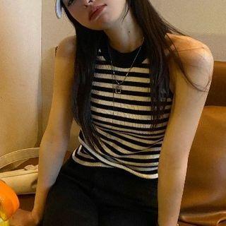 Halter-neck Striped Top Stripes - Black & White - One Size