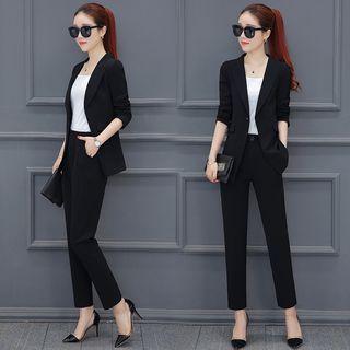Set: Plain Blazer + Cropped Dress Pants