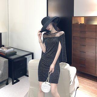 Rhinestone Mesh Panel Long-sleeve Sheath Dress
