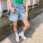 Wrap-front Cuff-hem Denim Shorts