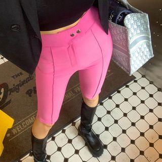 Double-button Pintuck Biker Shorts