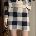 Gingham A-line Knit Skirt Skirt - Black & Off-white - One Size