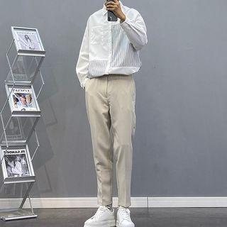 Long-sleeve Striped Shirt / Plain Dress Pants
