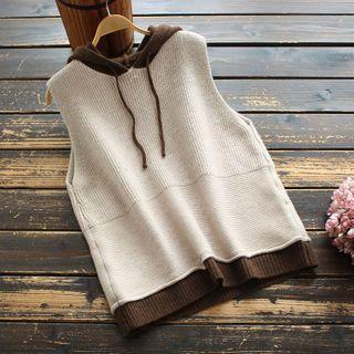 Two-tone Hooded Knit Vest