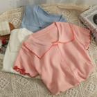 Ruffle-trim Button-up T-shirt