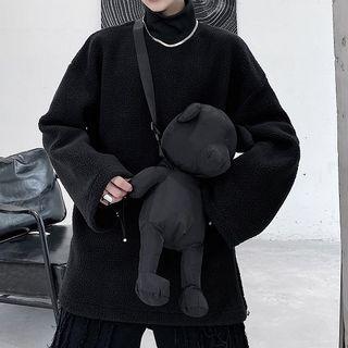 Set: Mock-neck Fleece Sweatshirt + Crossbody Bear Plush
