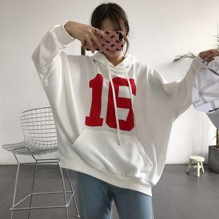 Number Printed Long Sleeve Hoodie
