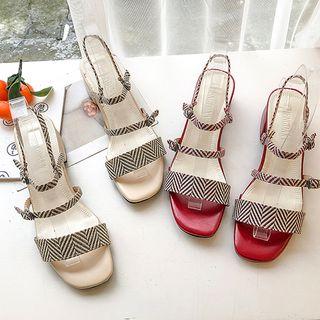 Fabric Block Heel Sandals