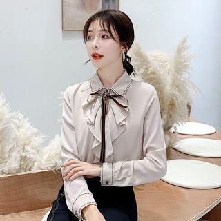 Contrast Stitching Ruffle Blouse