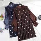 Set: Balloon-sleeve Shirt + Sleeveless Polka Dot Knit Dress