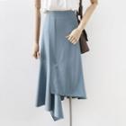 Plain Asymmetric Hem Midi A-line Skirt