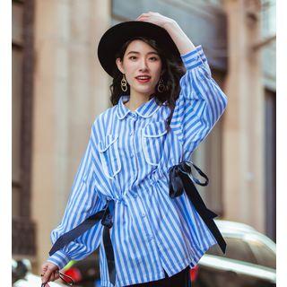 Drawstring-waist Striped Shirt