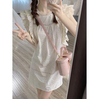 Sleeveless Ruffle Eyelet Lace Dress
