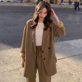 Set: Single-breasted Blazer + Cropped Straight-fit Pants