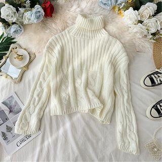 Cable Knit Turtleneck Sweater White - One Size