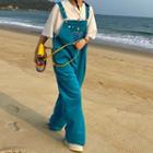 Lettering Embroidered Wide Leg Corduroy Dungarees