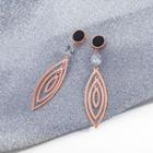 Rhinestone Stainless Steel Dangle Earring 458 - Black Acrylic & Silver Zicron - Rose Gold - One Size